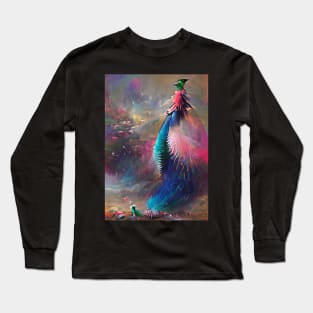 SURREAL AND STYLISH COBALT BLUE AND PINK PEACOCK Long Sleeve T-Shirt